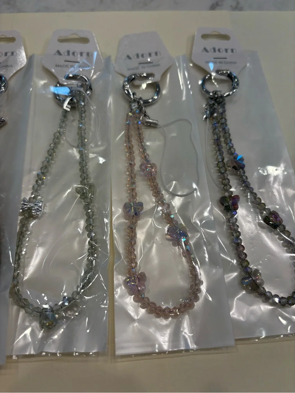 Lot of 6 Crystal Phone Wristlets Purse Charms Butterflies & Bows NWT